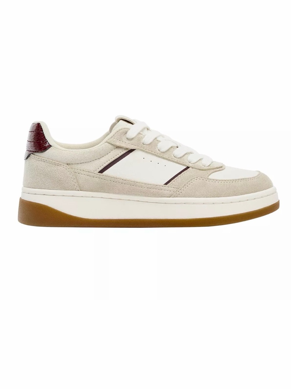 ZARA White and Beige Low-Top Lace-Up Sneakers